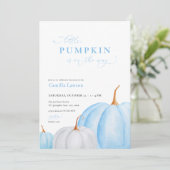 Blue Boy Little Pumpkin Baby shower Invitation Kaart (Staand voorkant)