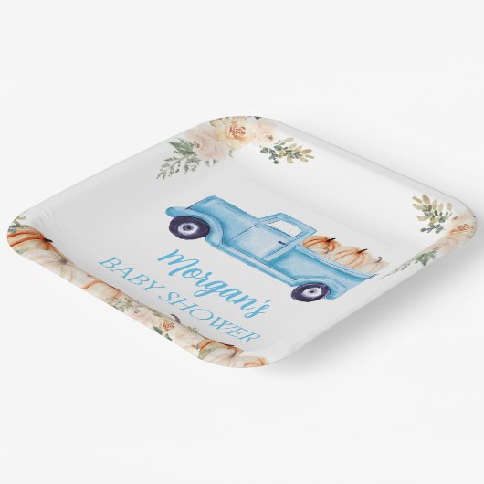 Blue Boy Little Pumpkin Schattige Baby shower Papieren Bordje (Gebogen)