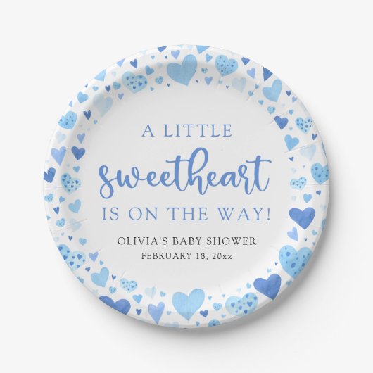 Blue Boy Little Sweetheart Valentijn Baby shower Papieren Bordje (Voorkant)