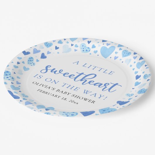 Blue Boy Little Sweetheart Valentijn Baby shower Papieren Bordje (Gekanteld)