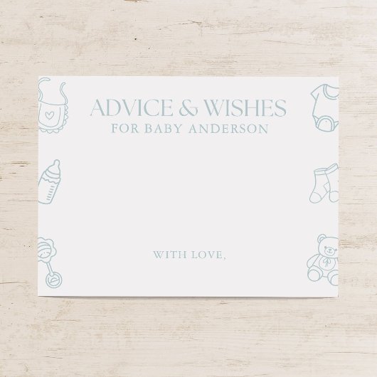Blue Boy Minimal Baby Shower Advice and Wishes Informatiekaartje