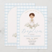 Blue Boy Modern Greenery Doop Gingham Kaart (Voorkant / Achterkant)