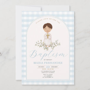Blue Boy Modern Greenery Doop Gingham Kaart