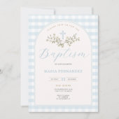 Blue Boy Modern Wildflowers Christening Gingham Kaart (Voorkant)