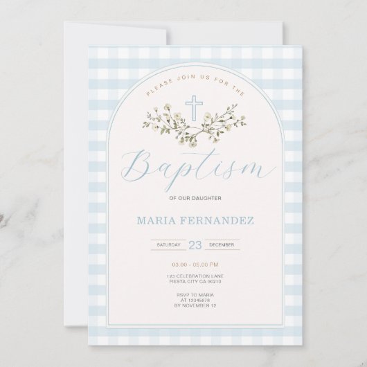 Blue Boy Modern Wildflowers Christening Gingham Kaart (Voorkant)