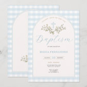 Blue Boy Modern Wildflowers Christening Gingham Kaart (Voorkant / Achterkant)