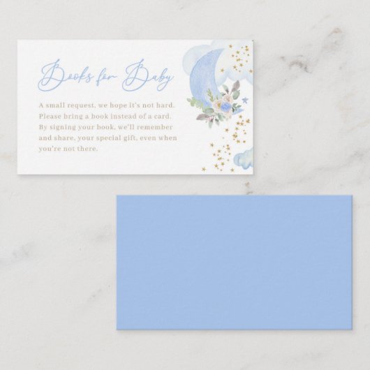 Blue Boy Moon Baby shower Boeken voor Baby Kaart Plaatskaartje (Voorkant / Achterkant)