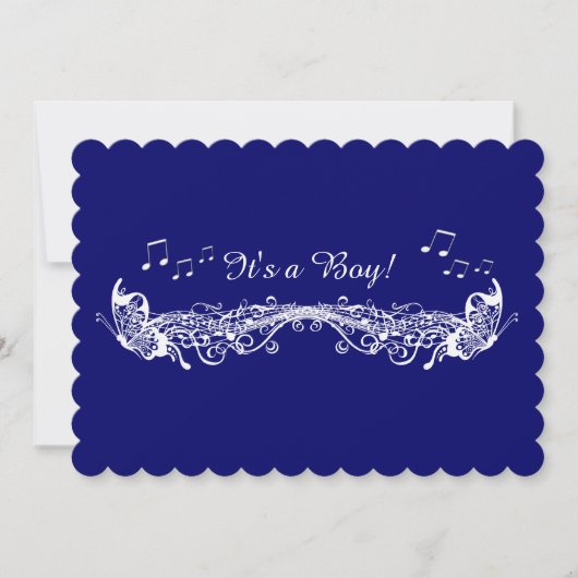 Blue Boy Musical Butterfly Baby shower Invitation Kaart (Voorkant)