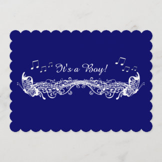 Blue Boy Musical Butterfly Baby shower Invitation Kaart
