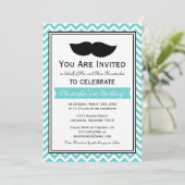 Blue Boy Mustache Chevron Birthday Party Kaart (Staand voorkant)