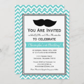 Blue Boy Mustache Chevron Birthday Party Kaart (Voorkant / Achterkant)