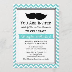 Blue Boy Mustache Chevron Birthday Party Kaart