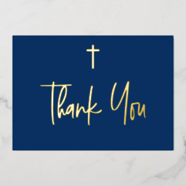 Blue Boy name First communique Bedankt Gold Cross Folie Uitnodiging