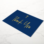 Blue Boy name First communique Bedankt Gold Cross Folie Uitnodiging (Gedraaid)