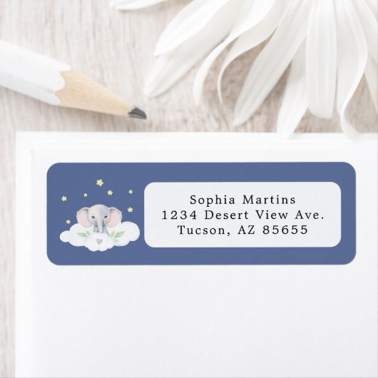 Blue Boy Olifant Kleine Pinda Baby shower Etiket (Insitu)
