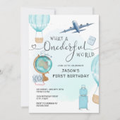 Blue Boy ONEderful World First Birthday Kaart (Voorkant)