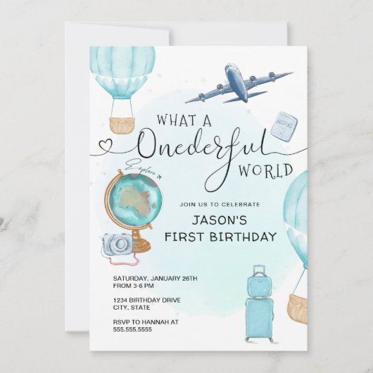 Blue Boy ONEderful World First Birthday Kaart (Voorkant)