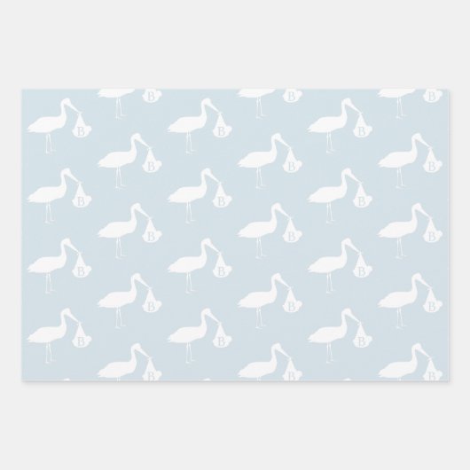 Blue Boy Ooievaar Baby shower Verpakking Papier Bl Inpakpapier Vel (Voorkant)