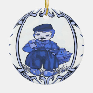 Blue Boy Ornament, voeg Tekst toe Keramisch Ornament