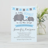 Blue Boy Peanut Elephant Baby shower-uitnodiging Kaart (Staand voorkant)