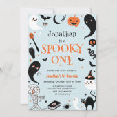 Blue Boy Photo Halloween Spooky One 1st Birthday Kaart (Voorkant)