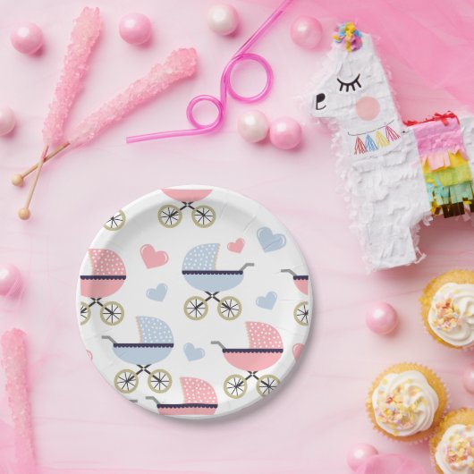 Blue Boy Pink Girl Baby Buggies Paper Bord Party (Feest)