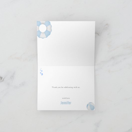 Blue Boy Pool Party Baby shower Dank je wel kaart (Binnen)