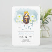 Blue Boy 'Red Panda' Baby shower Invitation Kaart (Staand voorkant)