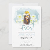 Blue Boy 'Red Panda' Baby shower Invitation Kaart (Voorkant)