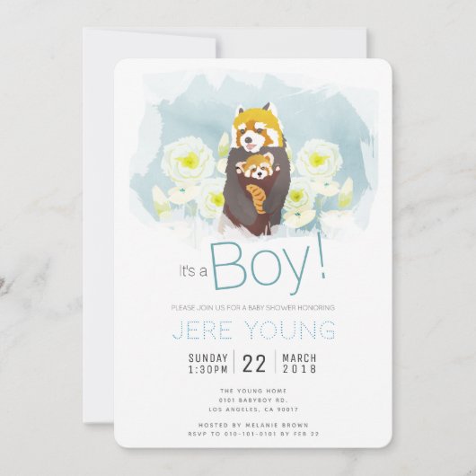 Blue Boy 'Red Panda' Baby shower Invitation Kaart (Voorkant)