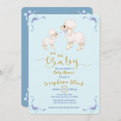 Blue Boy Ribbon Lamb Baby shower Uitnodiging (Voorkant / Achterkant)