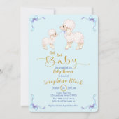 Blue Boy Ribbon Lamb Baby shower Uitnodiging (Voorkant)
