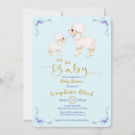 Blue Boy Ribbon Lamb Baby shower Uitnodiging