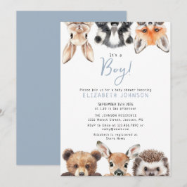 Blue Boy Schattige Forest Woodland Animals Baby sh Kaart