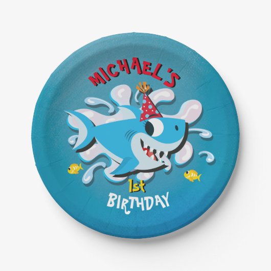 Blue Boy Shark Baby Birthday Party Paper Bord (Voorkant)