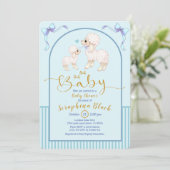 Blue Boy Sheep en Lamb Baby shower Invitation Kaart (Staand voorkant)