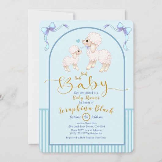 Blue Boy Sheep en Lamb Baby shower Invitation Kaart (Voorkant)
