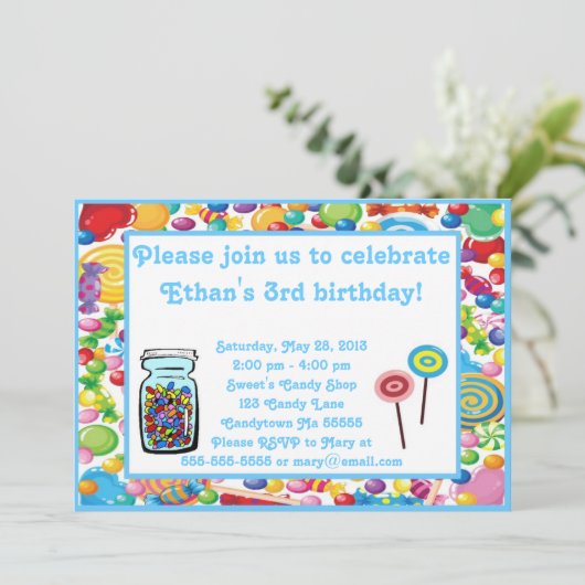 Blue Boy Snoep Winkeluitnodiging Kaart (Staand voorkant)