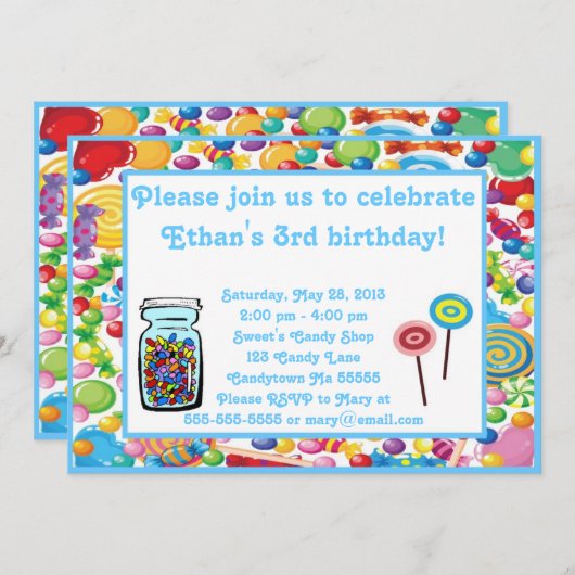 Blue Boy Snoep Winkeluitnodiging Kaart (Voorkant / Achterkant)