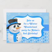 Blue Boy Snowman Birthday Uitnodiging (Achterkant)