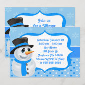 Blue Boy Snowman Birthday Uitnodiging (Voorkant / Achterkant)