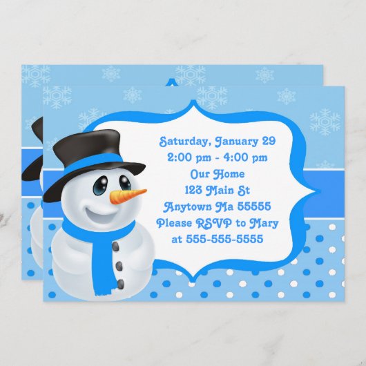 Blue Boy Snowman Birthday Uitnodiging (Voorkant / Achterkant)