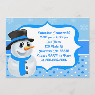 Blue Boy Snowman Birthday Uitnodiging