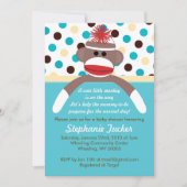 Blue Boy Sock Monkey Baby shower Uitnodiging (Voorkant)