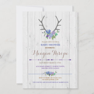 Blue Boy Stag Rustic Flower Baby shower Uitnodigin Kaart