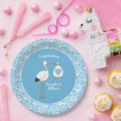 Blue Boy Stork Baby shower Papieren Bordje (Feest)