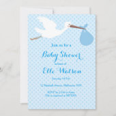 Blue Boy Stork Baby shower Uitnodiging (Voorkant)