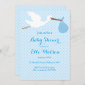 Blue Boy Stork Baby shower Uitnodiging (Voorkant / Achterkant)