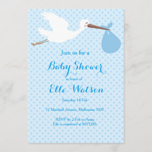 Blue Boy Stork Baby shower Uitnodiging