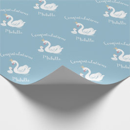 Blue Boy Swan Baby shower Cadeaupapier